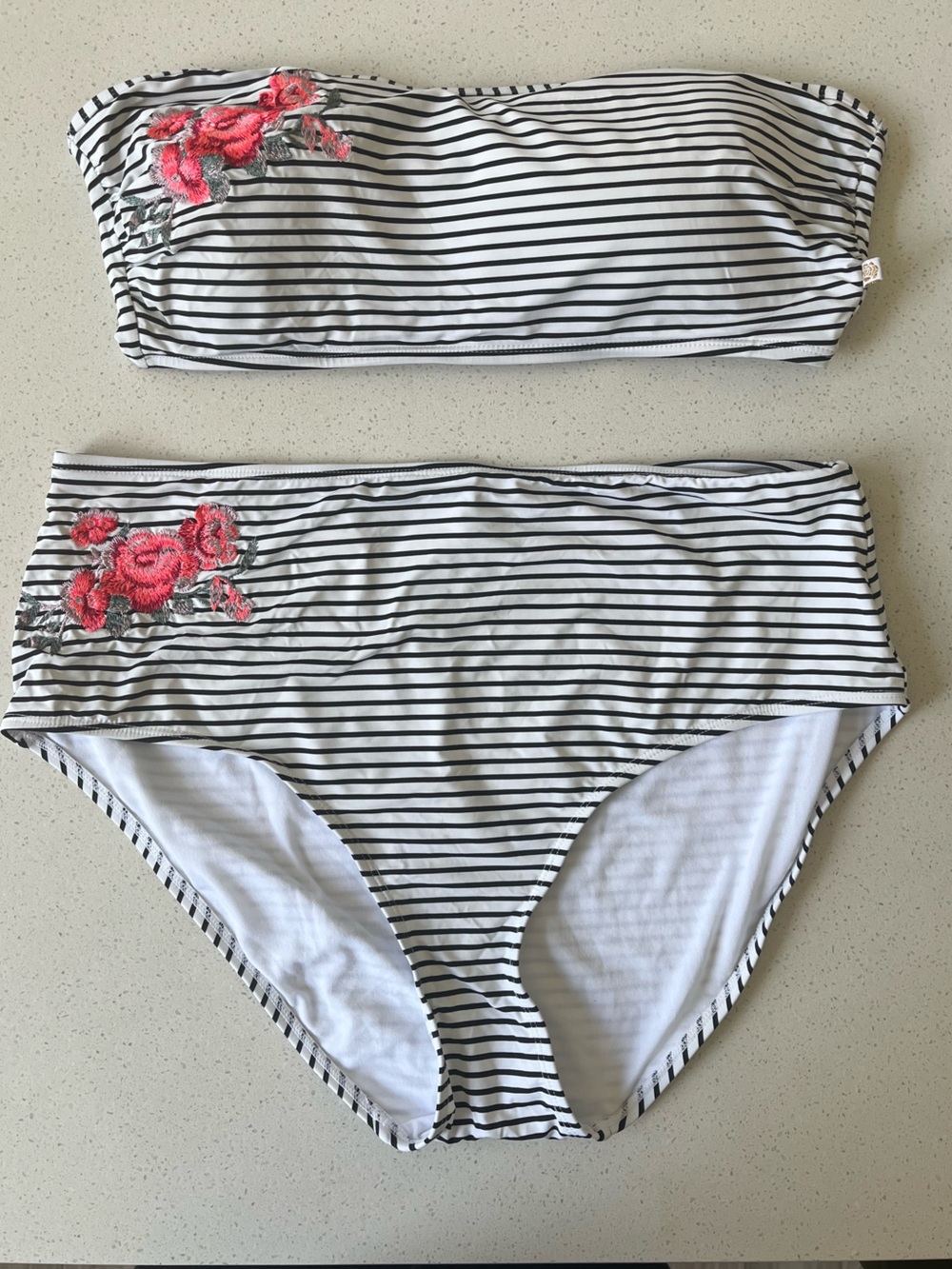 La Vie En Rose Aqua high waisted Striped Bikini Top & Bottom set
